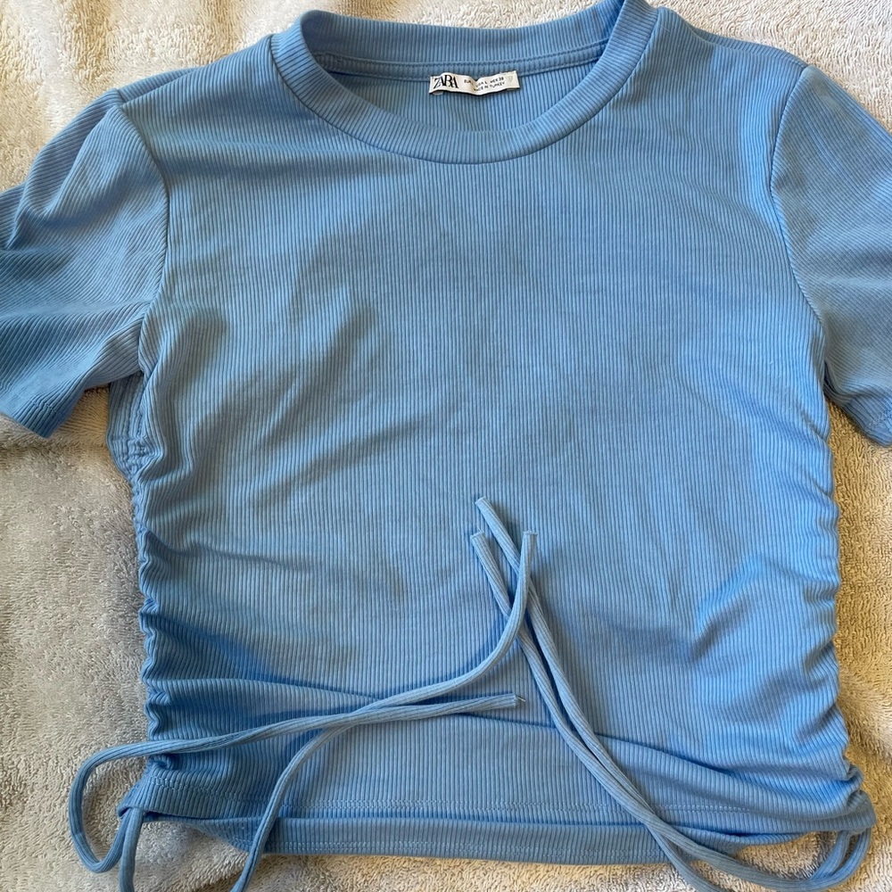 zara blue side tie top
